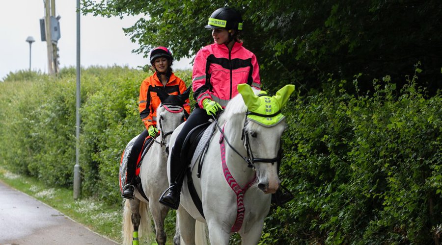 Horses And Riders In Hi Vis Hacking On The Road (1)
